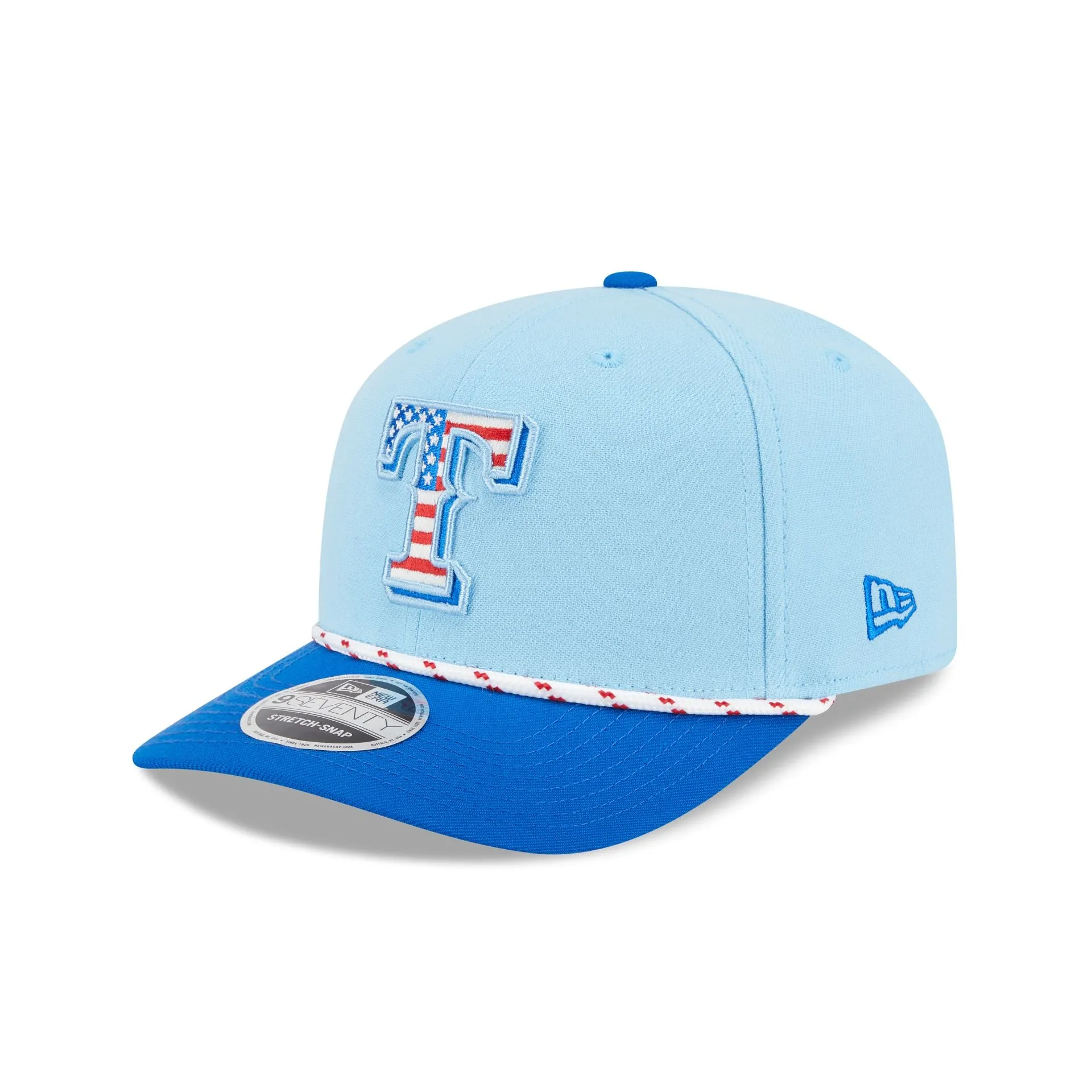 Texas Rangers Independence Day 2025 9SEVENTY Stretch-Snap Hat sold by New Era