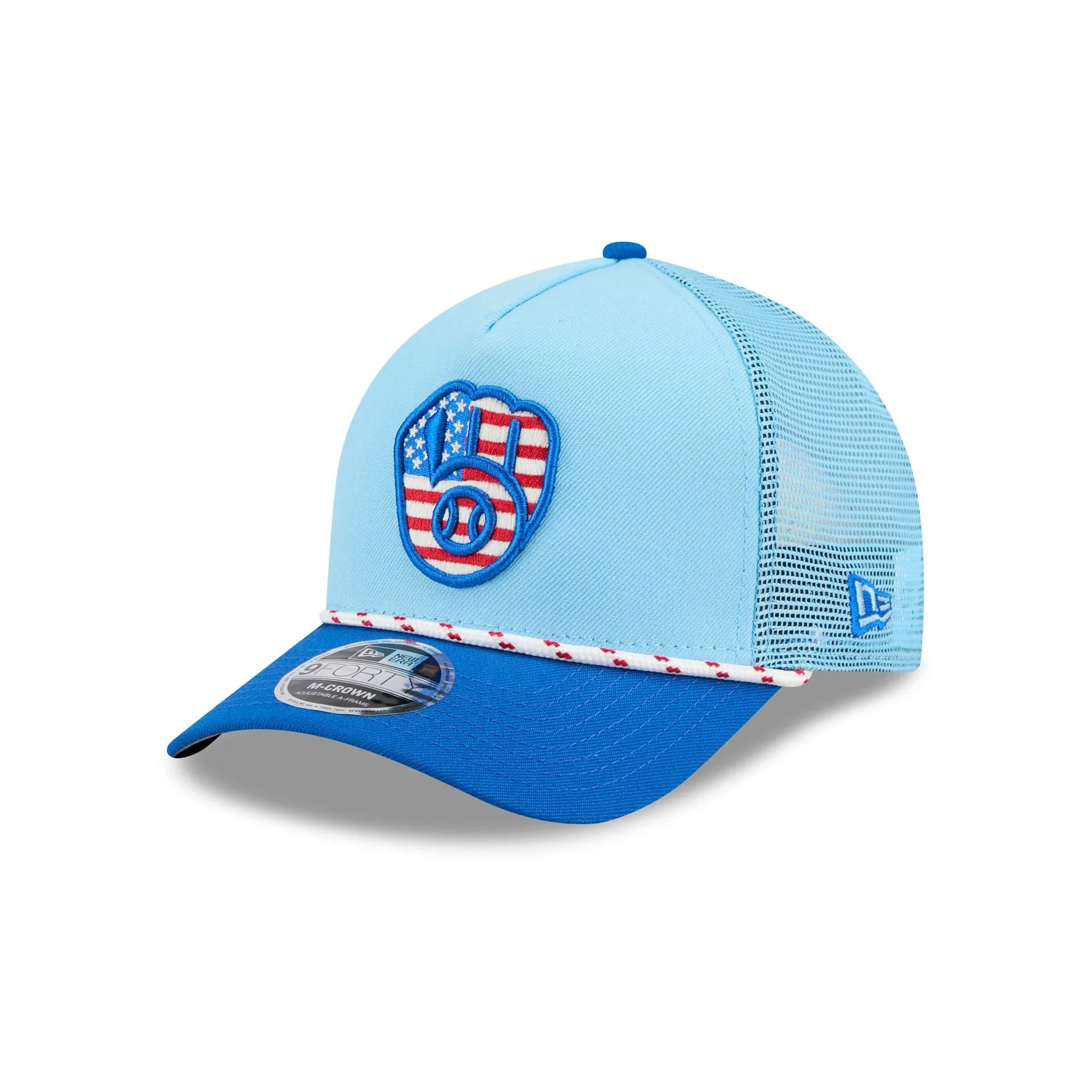Milwaukee Brewers Independence Day 2025 9FORTY M-Crown A-Frame Trucker Hat sold by New Era