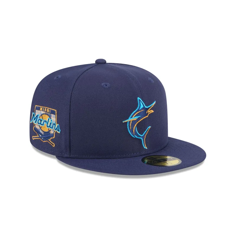 Miami Marlins Blue Tartan 59FIFTY Fitted Hat sold by New Era