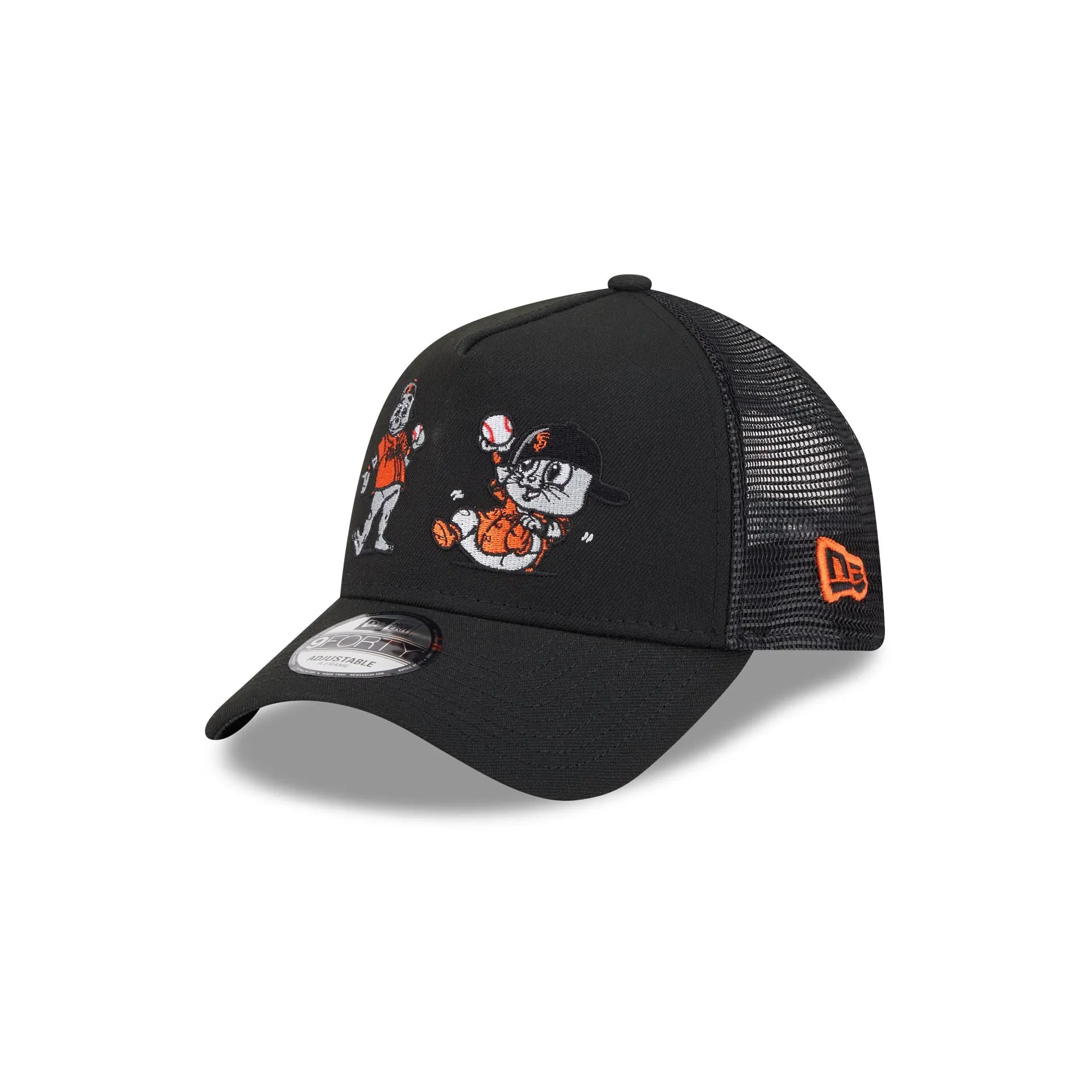 San Francisco Giants Generation Mascots 9FORTY A-Frame Trucker Hat sold by New Era