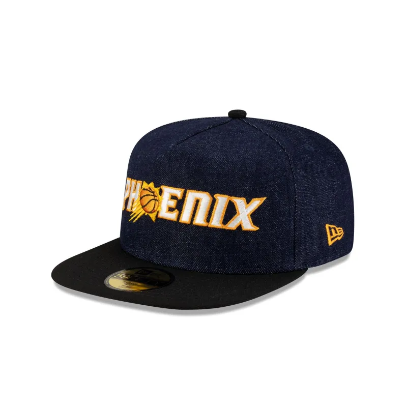 Phoenix Suns Navy Denim 59FIFTY A-Frame Fitted Hat made by New Era