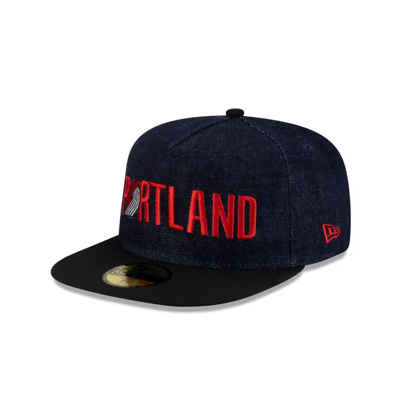 Portland Trail Blazers Navy Denim 59FIFTY A-Frame Fitted Hat made by New Era