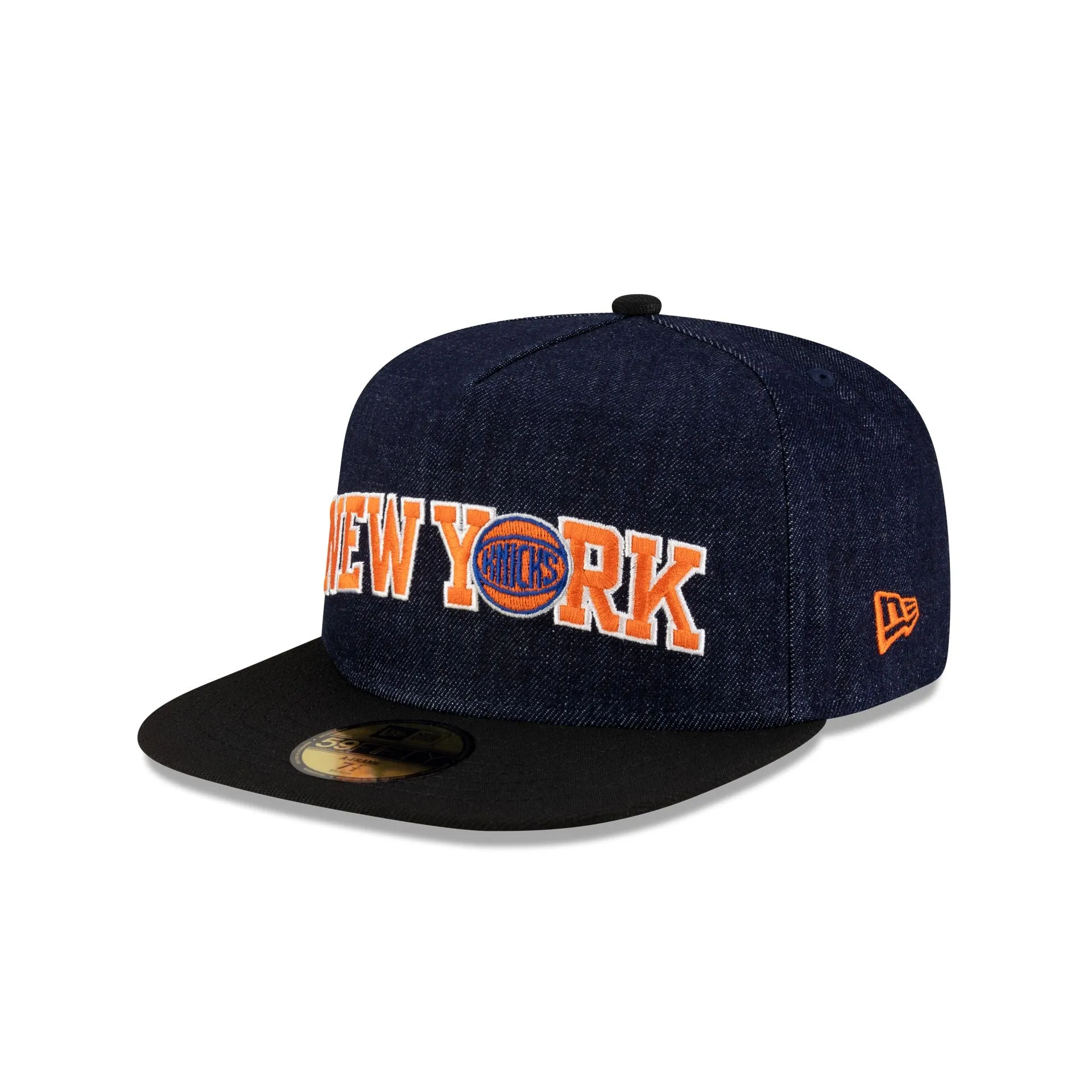 New York Knicks Navy Denim 59FIFTY A-Frame Fitted Hat sold by New Era