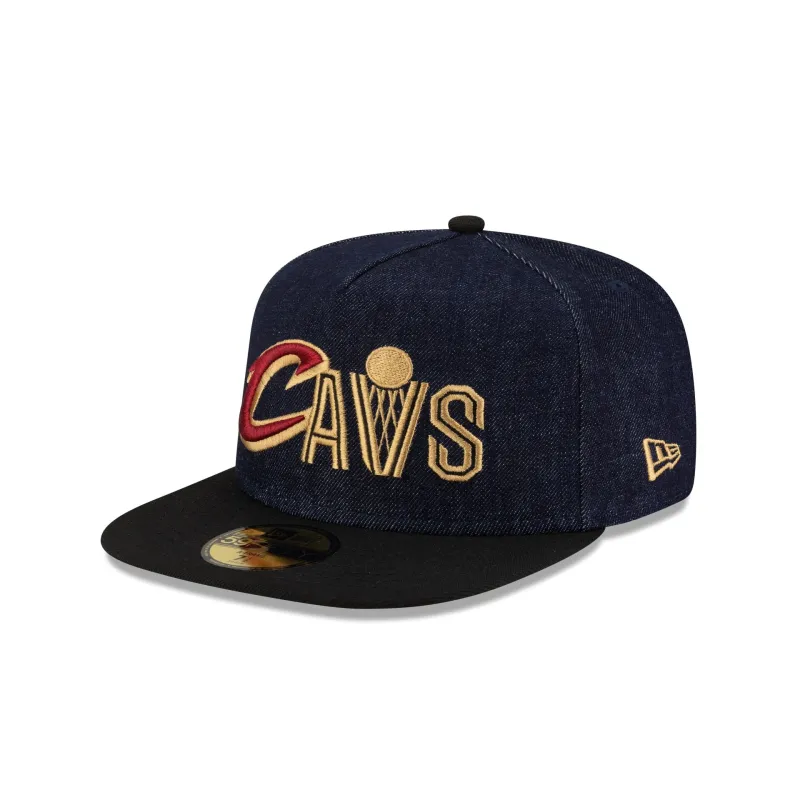 Cleveland Cavaliers Navy Denim 59FIFTY A-Frame Fitted Hat sold by New Era