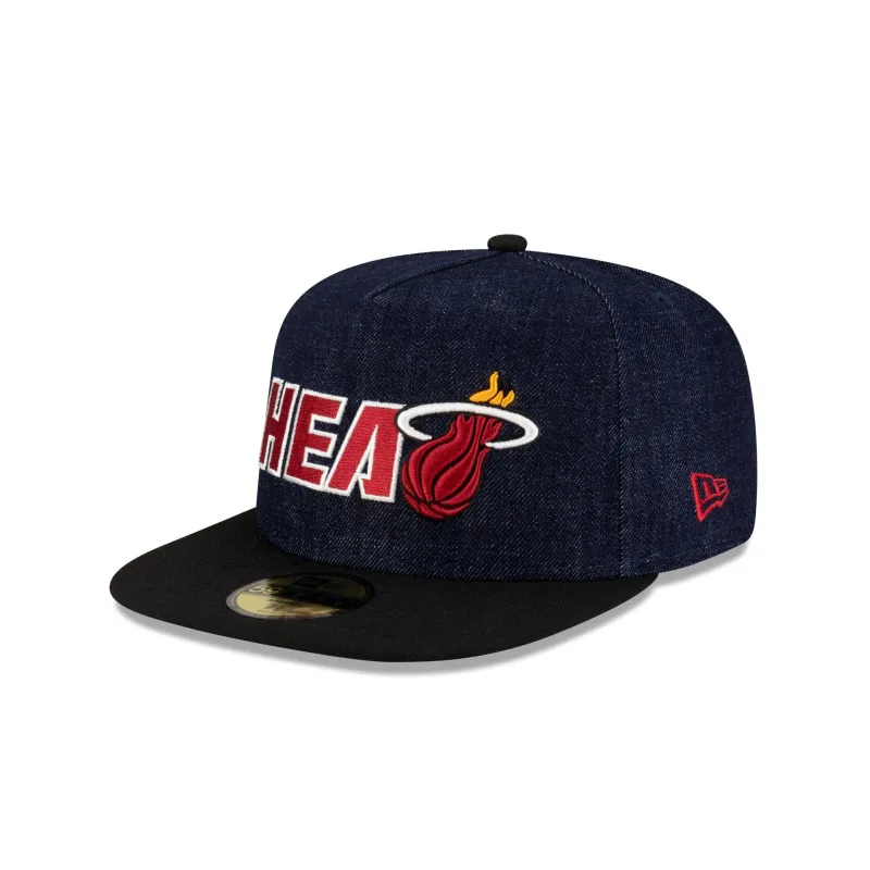 Miami Heat Navy Denim 59FIFTY A-Frame Fitted Hat sold by New Era