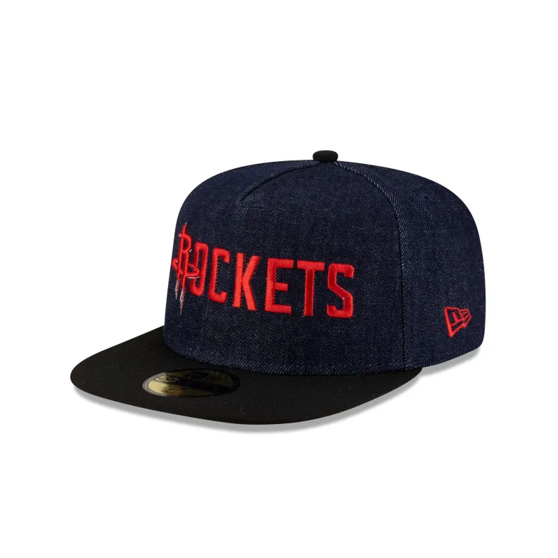 Houston Rockets Navy Denim 59FIFTY A-Frame Fitted Hat sold by New Era