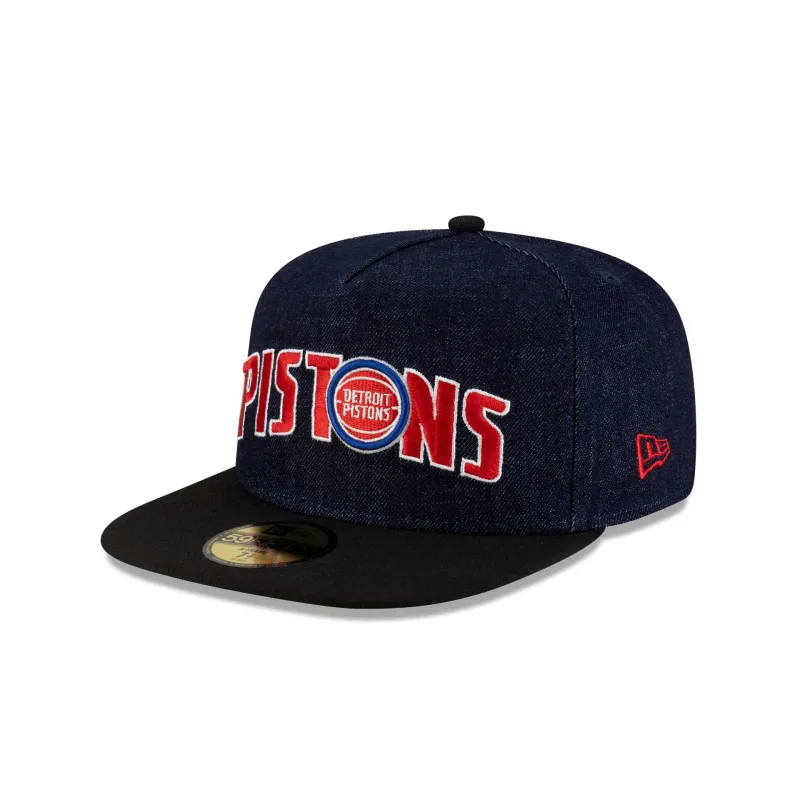 Detroit Pistons Navy Denim 59FIFTY A-Frame Fitted Hat made by New Era