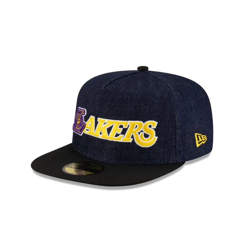 Los Angeles Lakers Navy Denim 59FIFTY A-Frame Fitted Hat sold by New Era