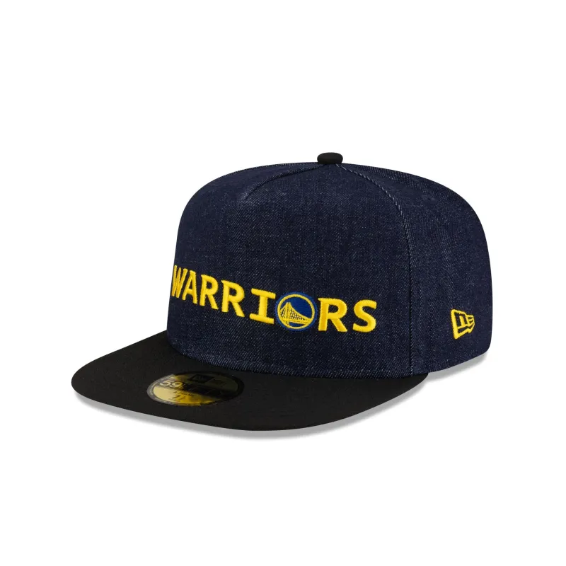 Golden State Warriors Navy Denim 59FIFTY A-Frame Fitted Hat sold by New Era