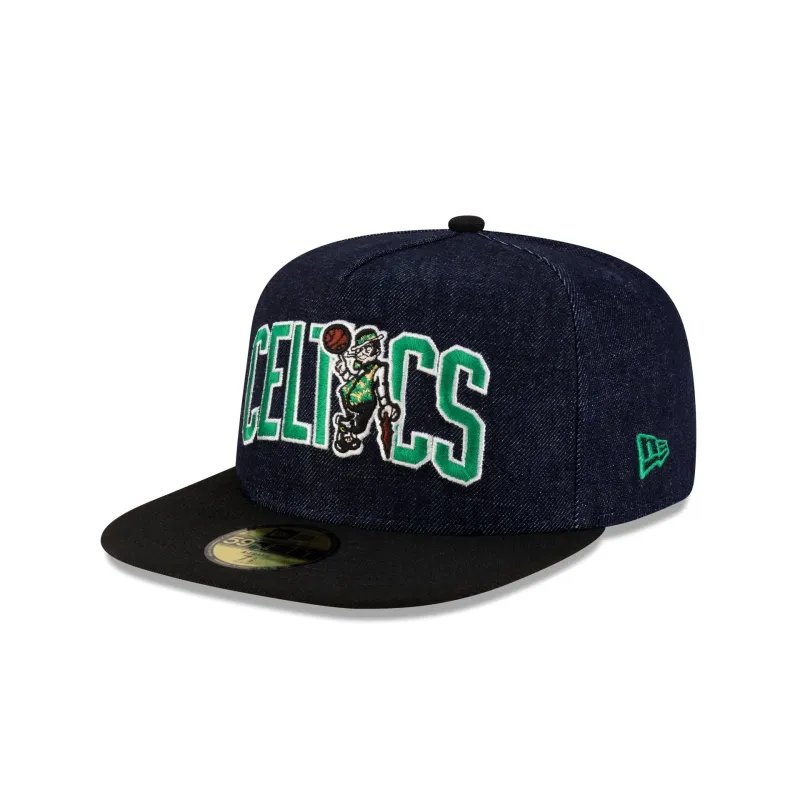 Boston Celtics Navy Denim 59FIFTY A-Frame Fitted Hat sold by New Era