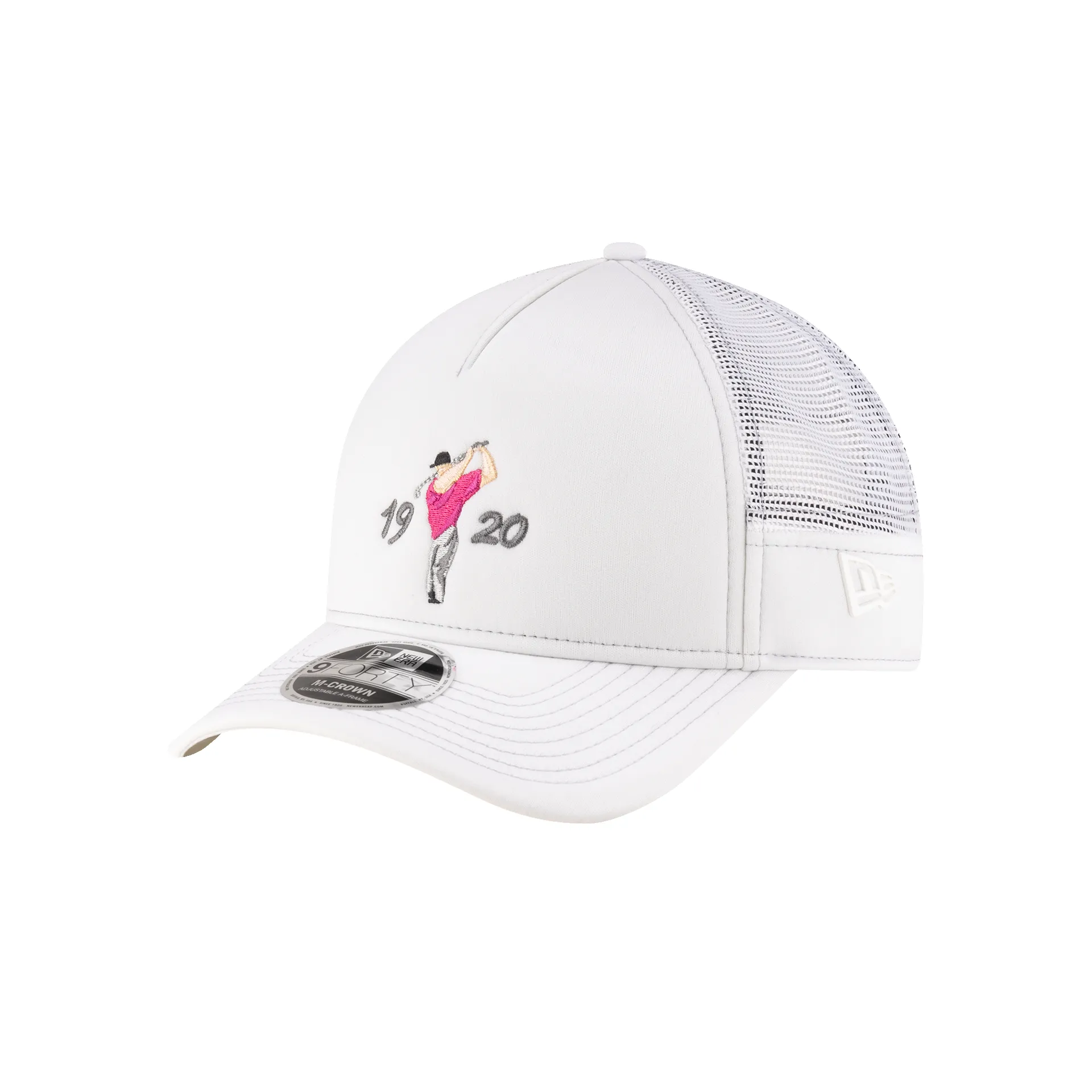 New Era Branded Golf 9FORTY M-Crown A-Frame Trucker Hat sold by New Era