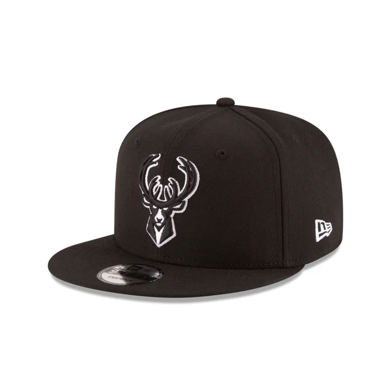 Milwaukee Bucks Basic Black & White 9FIFTY Snapback Hat sold by New Era