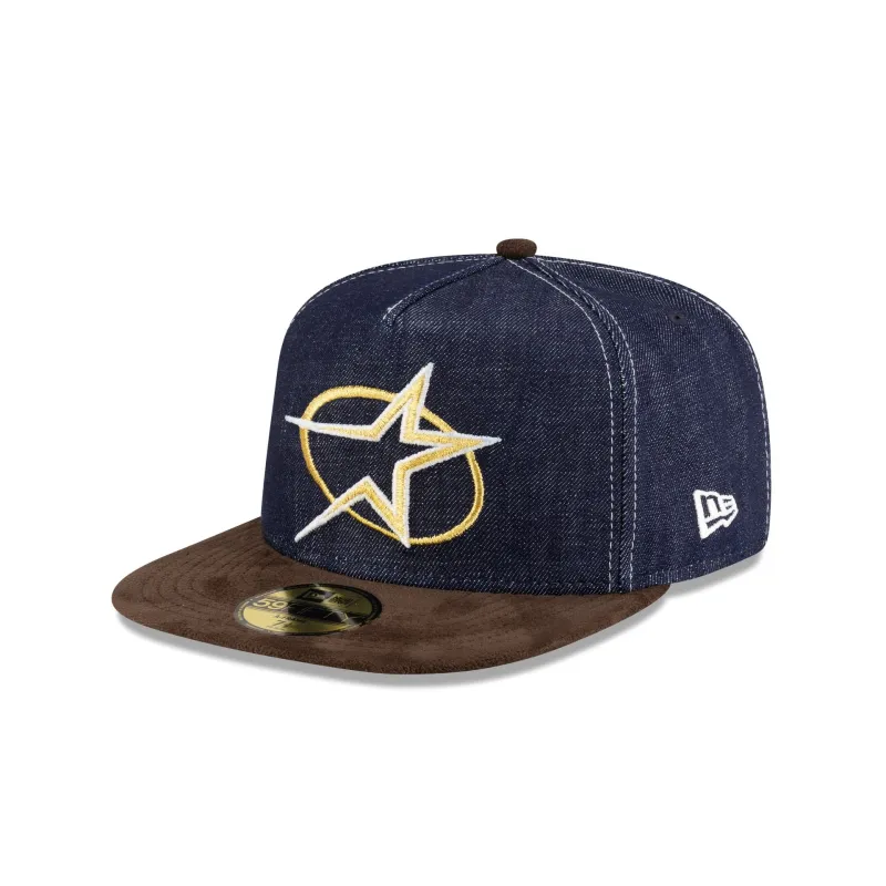 Houston Astros Houston Pack Denim Alternate Cooperstown Logo 59FIFTY A-Frame Fitted Hat sold by New Era