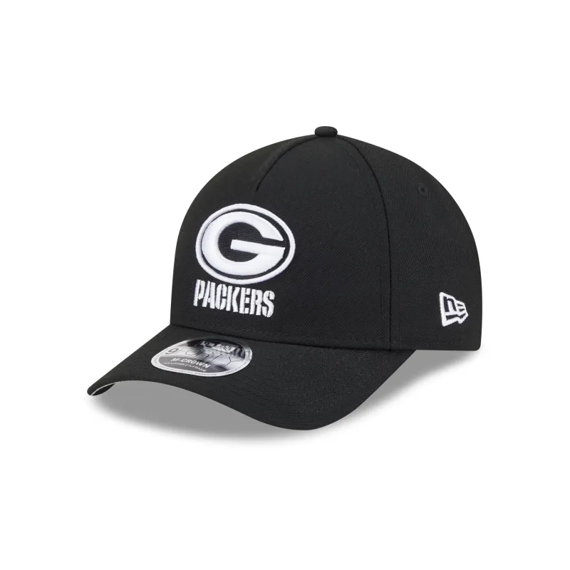 Green Bay Packers Black & White 9FORTY M-Crown A-Frame Snapback Hat sold by New Era