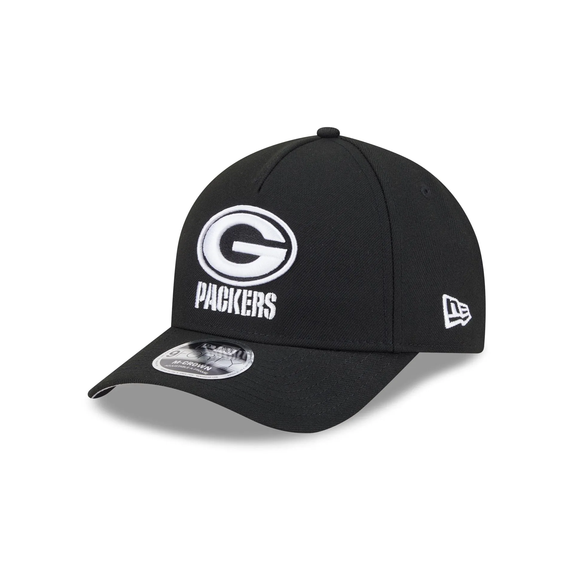 Green Bay Packers Black & White 9FORTY M-Crown A-Frame Snapback Hat sold by New Era