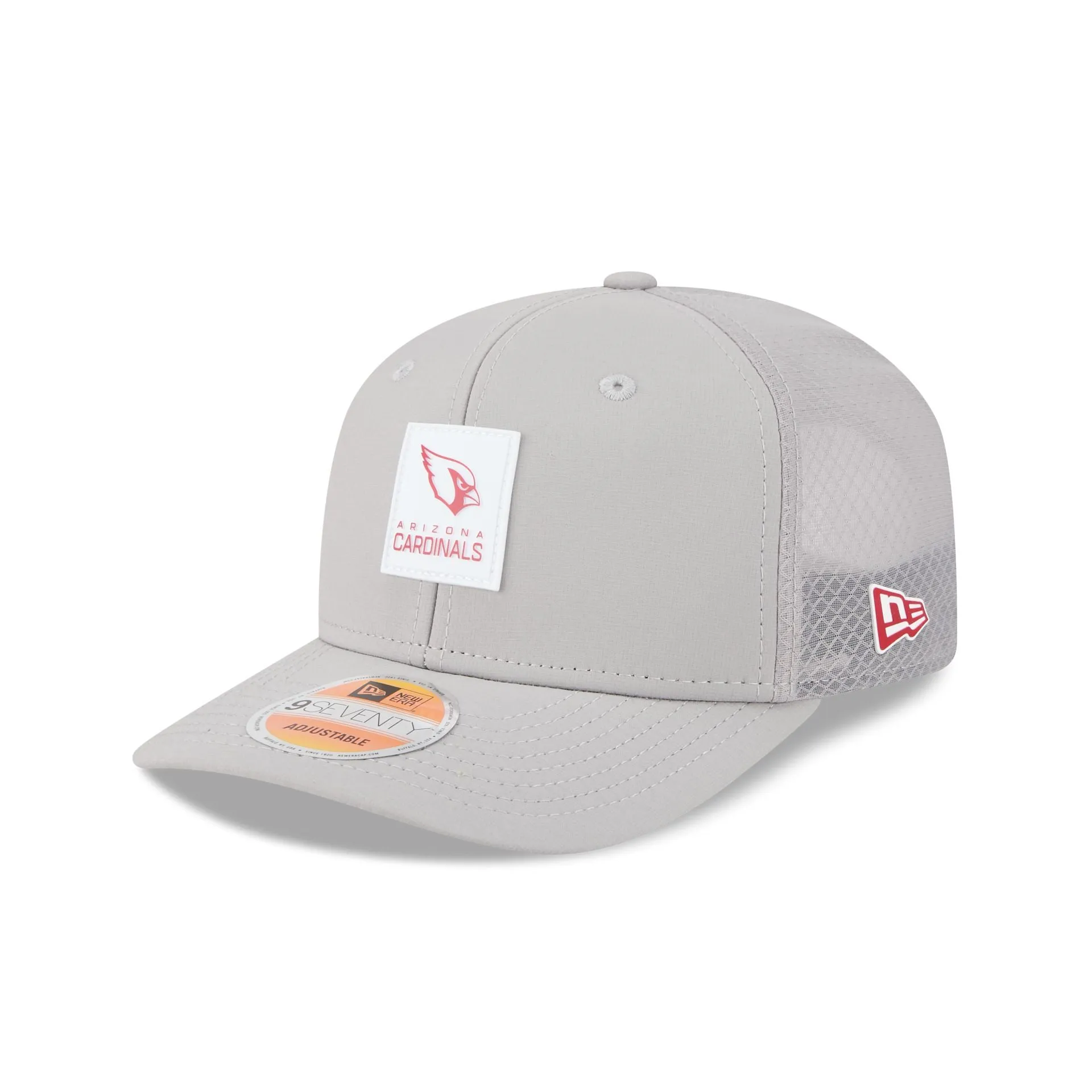 Arizona Cardinals 2025 Sideline Hot Weather Gray 9SEVENTY Trucker Hat sold by New Era