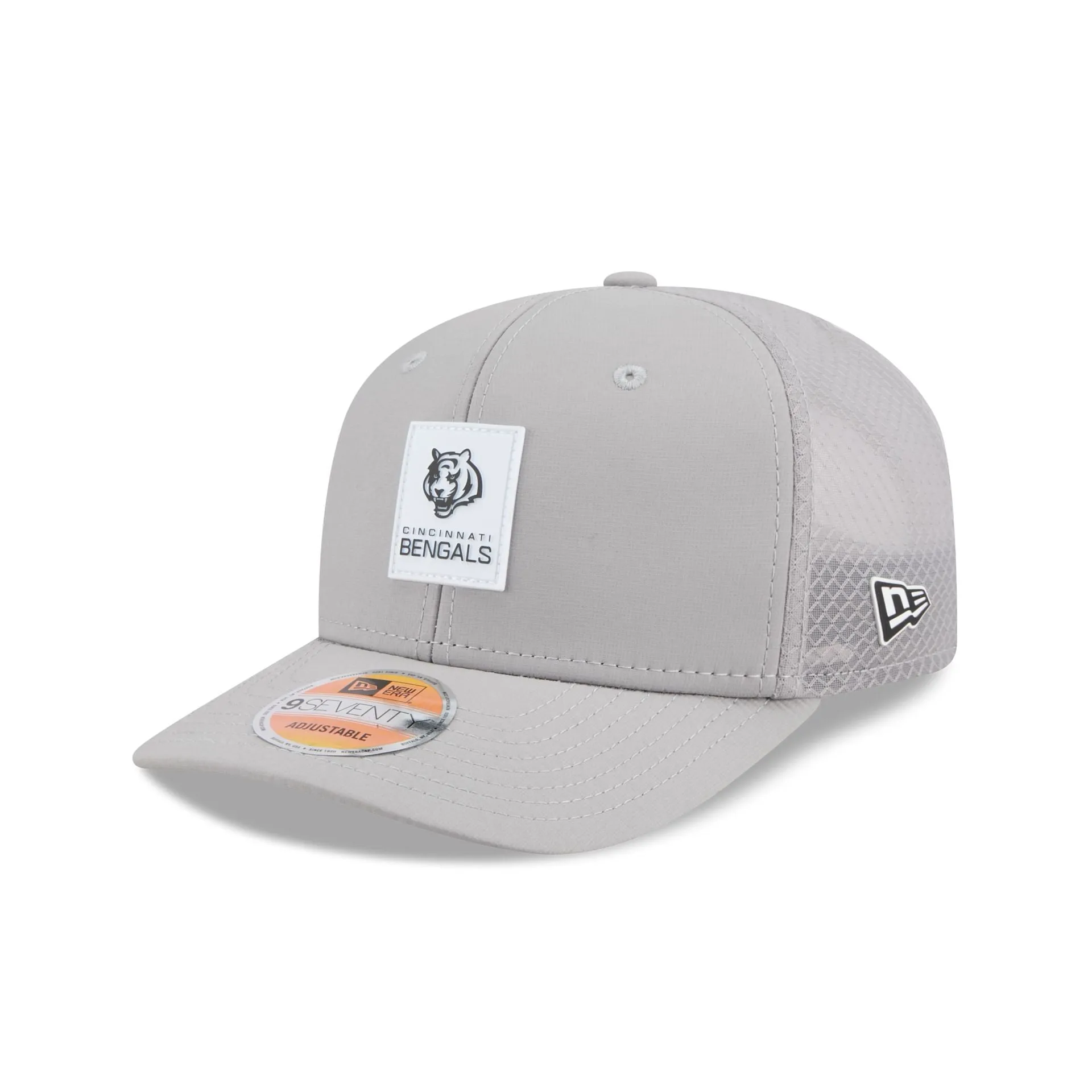 Cincinnati Bengals 2025 Sideline Hot Weather Gray Bengal 9SEVENTY Trucker Hat sold by New Era
