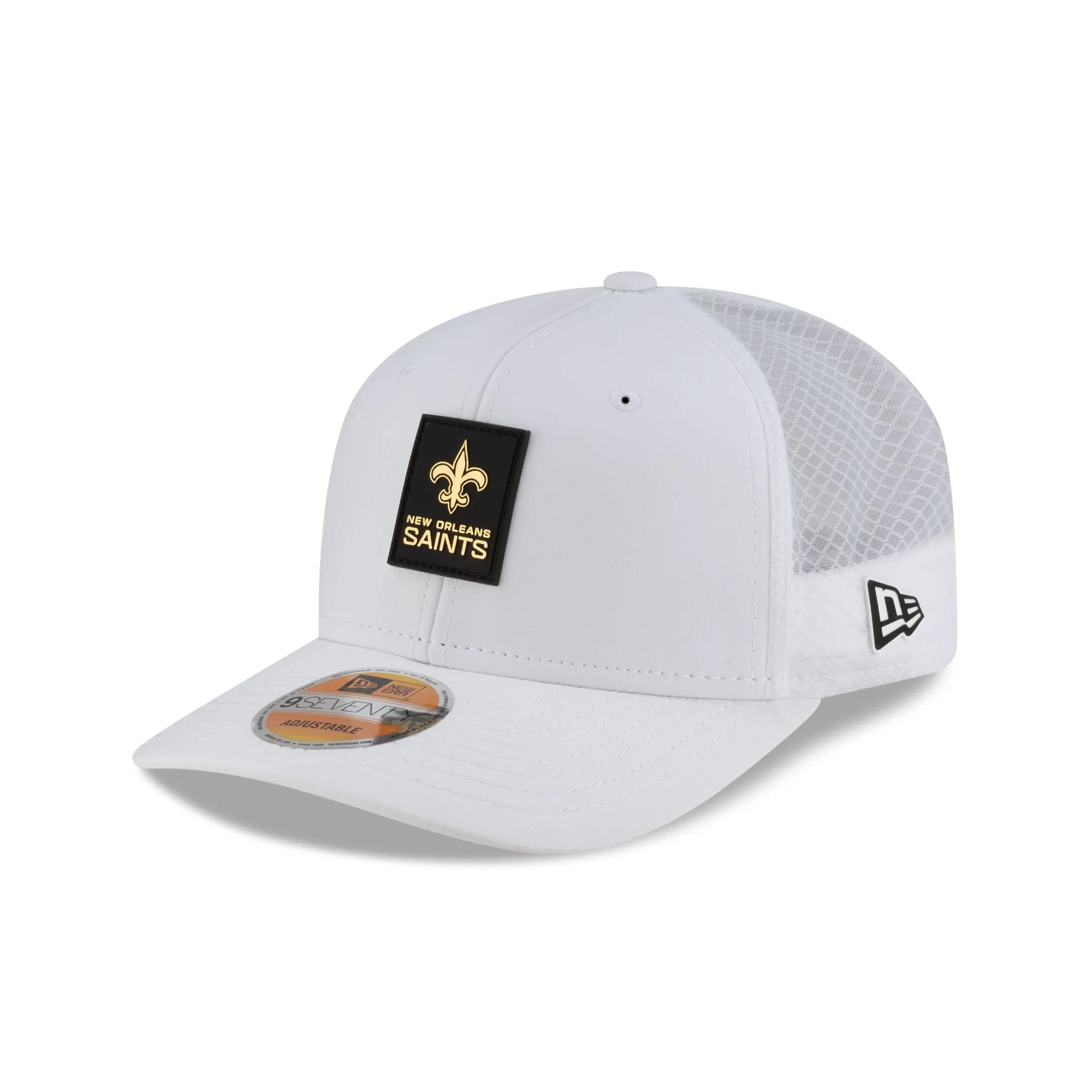 New Orleans Saints 2025 Sideline Hot Weather White 9SEVENTY Trucker Hat sold by New Era