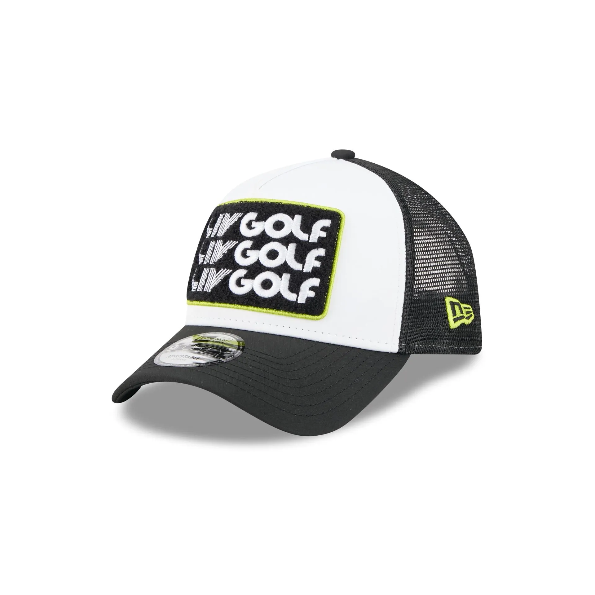 LIV Golf White 9FORTY A-Frame Trucker Hat sold by New Era