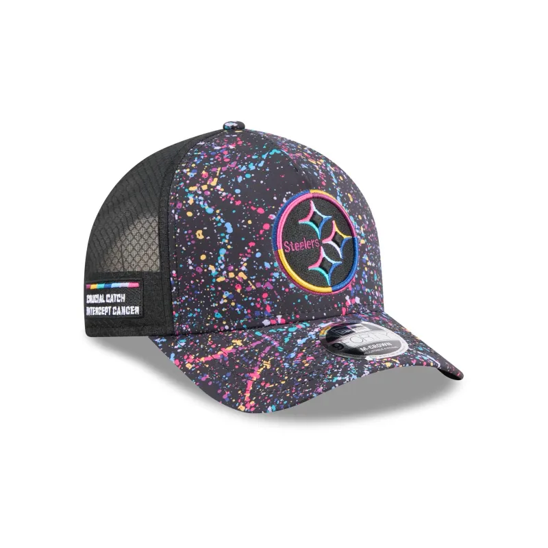 Pittsburgh Steelers 2025 Crucial Catch 9FORTY M-Crown A-Frame Trucker Hat sold by New Era