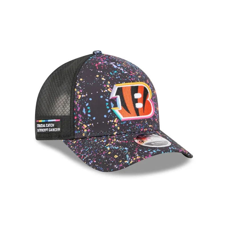 Cincinnati Bengals 2025 Crucial Catch 9FORTY M-Crown A-Frame Trucker Hat made by New Era