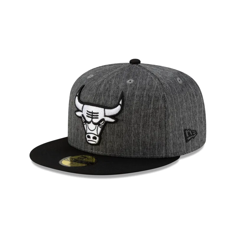 Just Caps Black Pinstripe Chicago Bulls 59FIFTY Fitted Hat made by New Era
