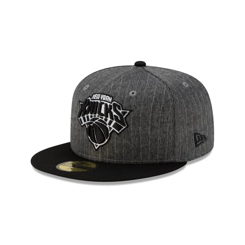 Just Caps Black Pinstripe New York Knicks 59FIFTY Fitted Hat sold by New Era