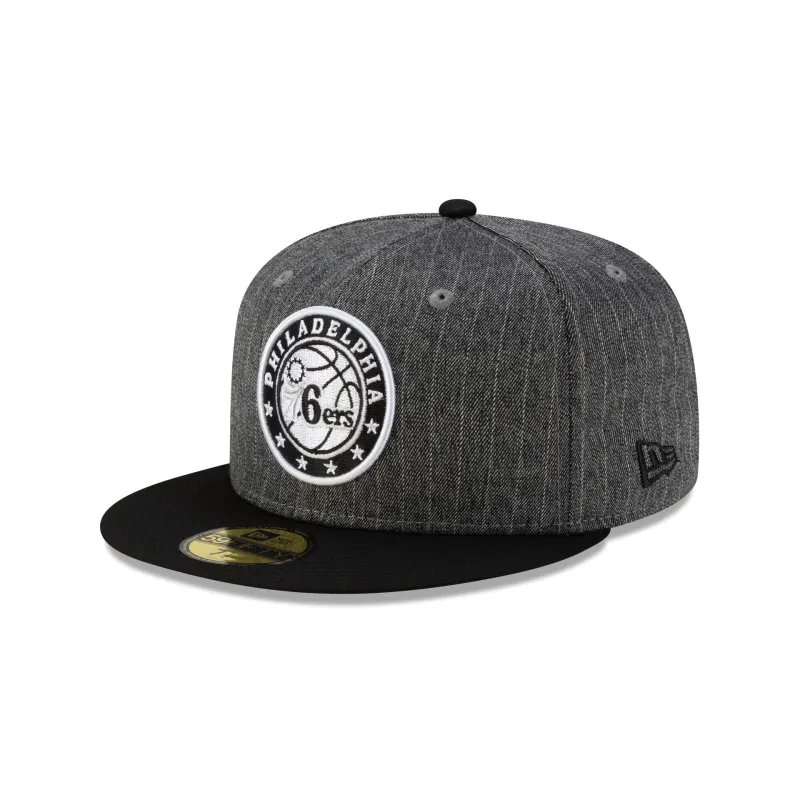 Just Caps Black Pinstripe Philadelphia 76ers 59FIFTY Fitted Hat sold by New Era