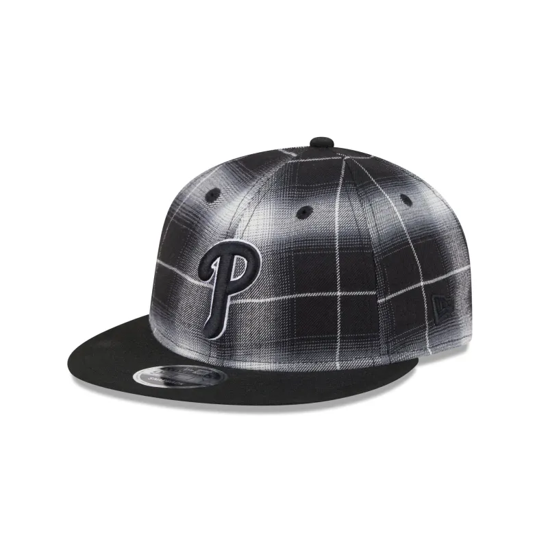 Philadelphia Phillies Black and White Plaid Retro Crown 9FIFTY Snapback Hat sold by New Era