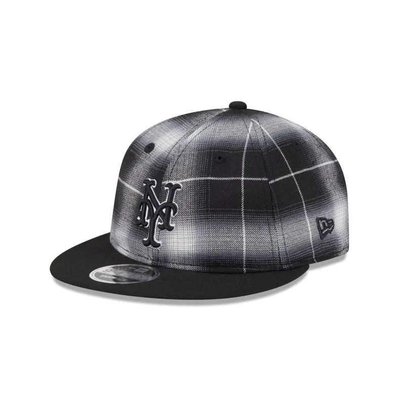 New York Mets Black and White Plaid Retro Crown 9FIFTY Snapback Hat sold by New Era