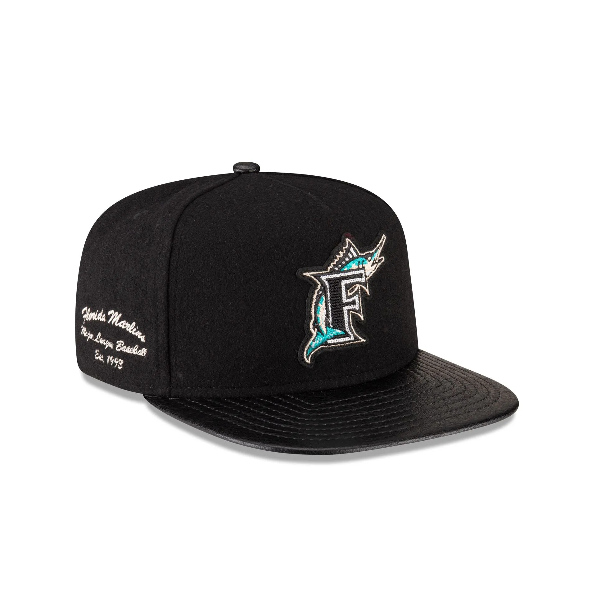 Miami Marlins Wool Letterman 9FIFTY A-Frame Snapback Hat sold by New Era