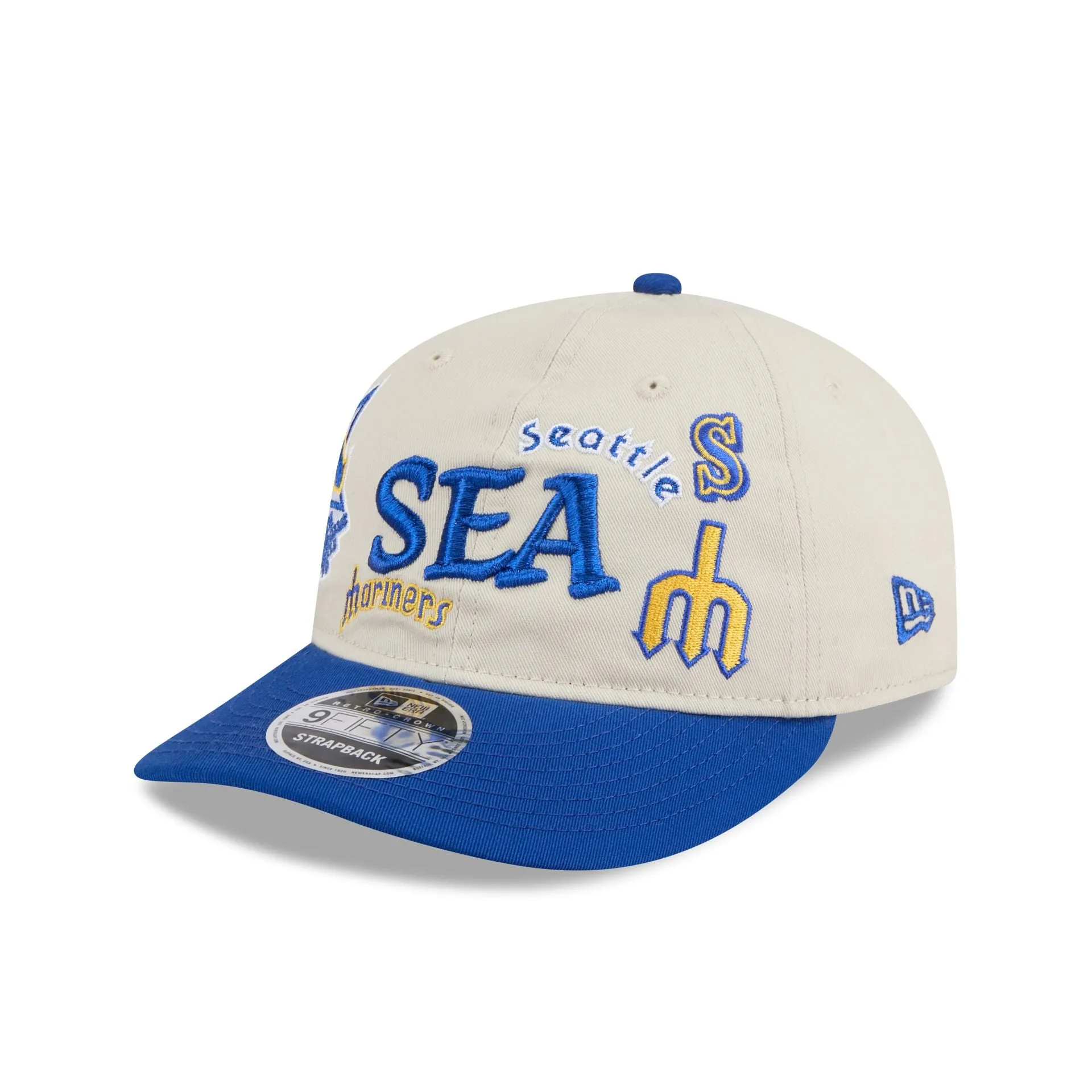 Seattle Mariners Scattered Patches Retro Crown 9FIFTY Snapback Hat sold by New Era