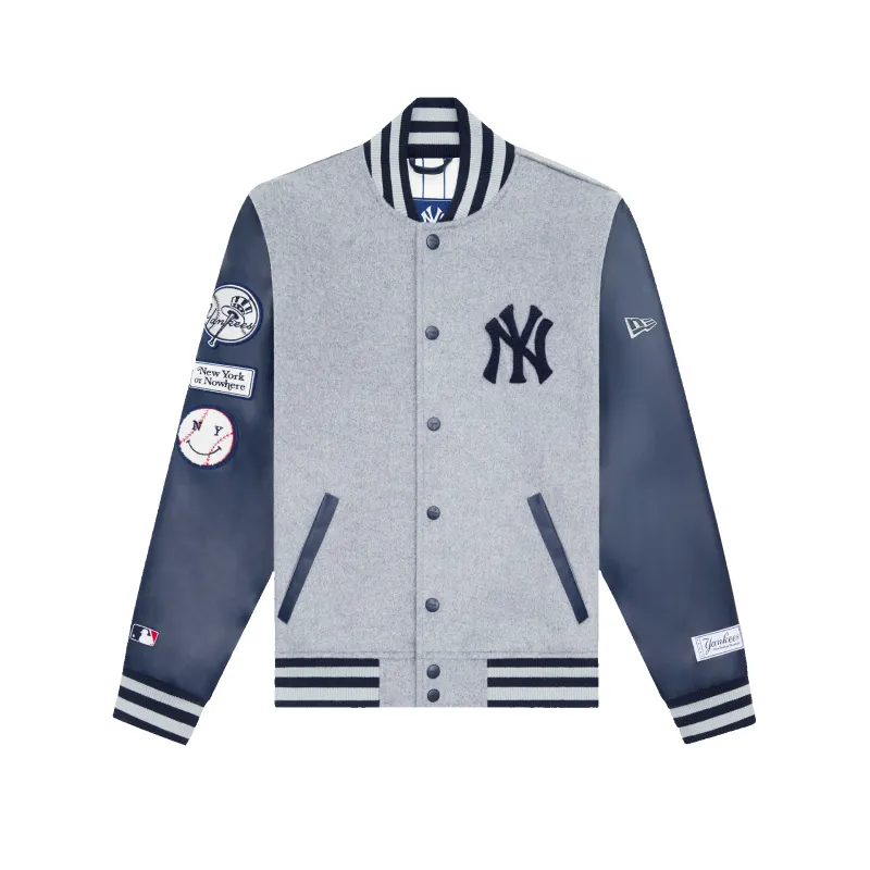 New York or Nowhere x New York Yankees Heather Gray Motto Varsity Jacket sold by New Era