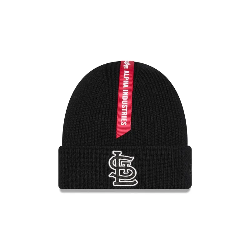 Alpha Industries x St. Louis Cardinals Black Cuff Knit Hat sold by New Era