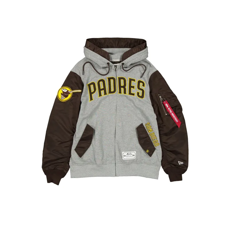 Alpha Industries x San Diego Padres Gray MA-1 Full Zip Fleece Jacket sold by New Era
