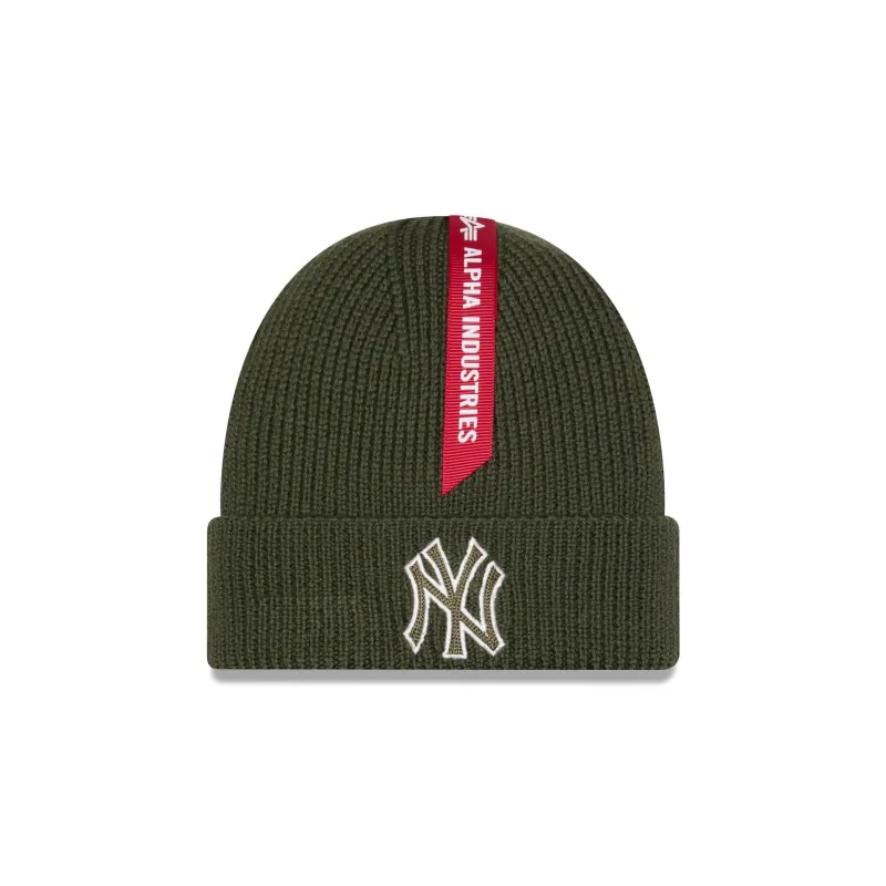 Alpha Industries x New York Yankees Olive Green Cuff Knit Hat sold by New Era