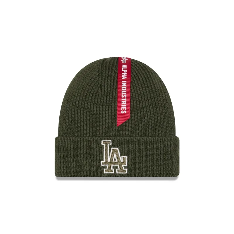 Alpha Industries x Los Angeles Dodgers Olive Green Cuff Knit Hat sold by New Era