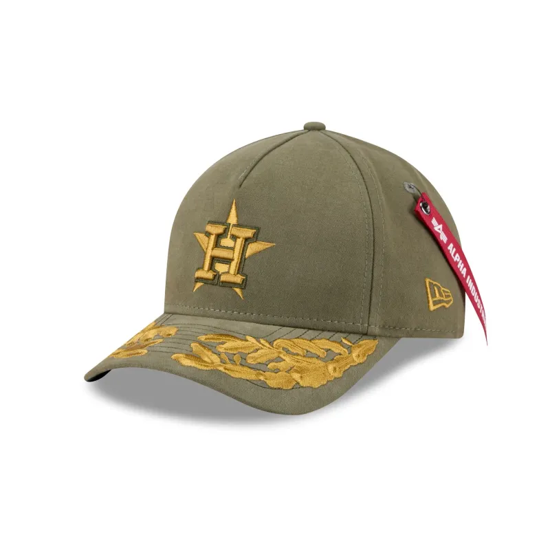 Alpha Industries x Houston Astros Olive Green 9FORTY M-Crown A-Frame Snapback Hat sold by New Era