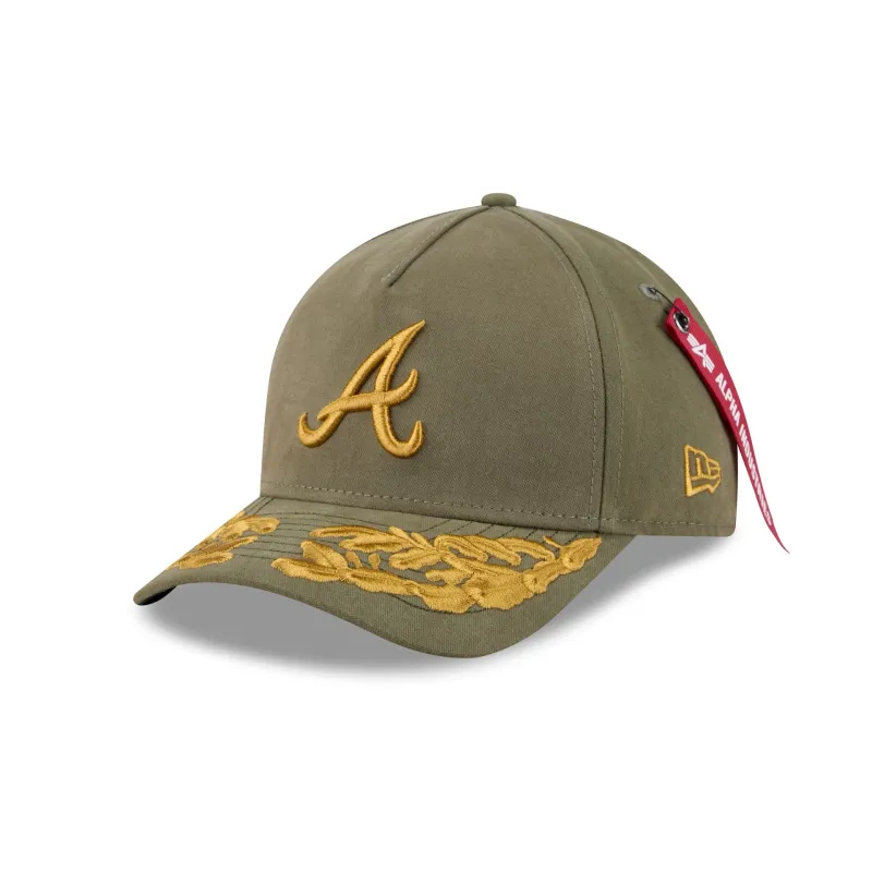 Alpha Industries x Atlanta Braves Olive Green 9FORTY M-Crown A-Frame Snapback Hat sold by New Era