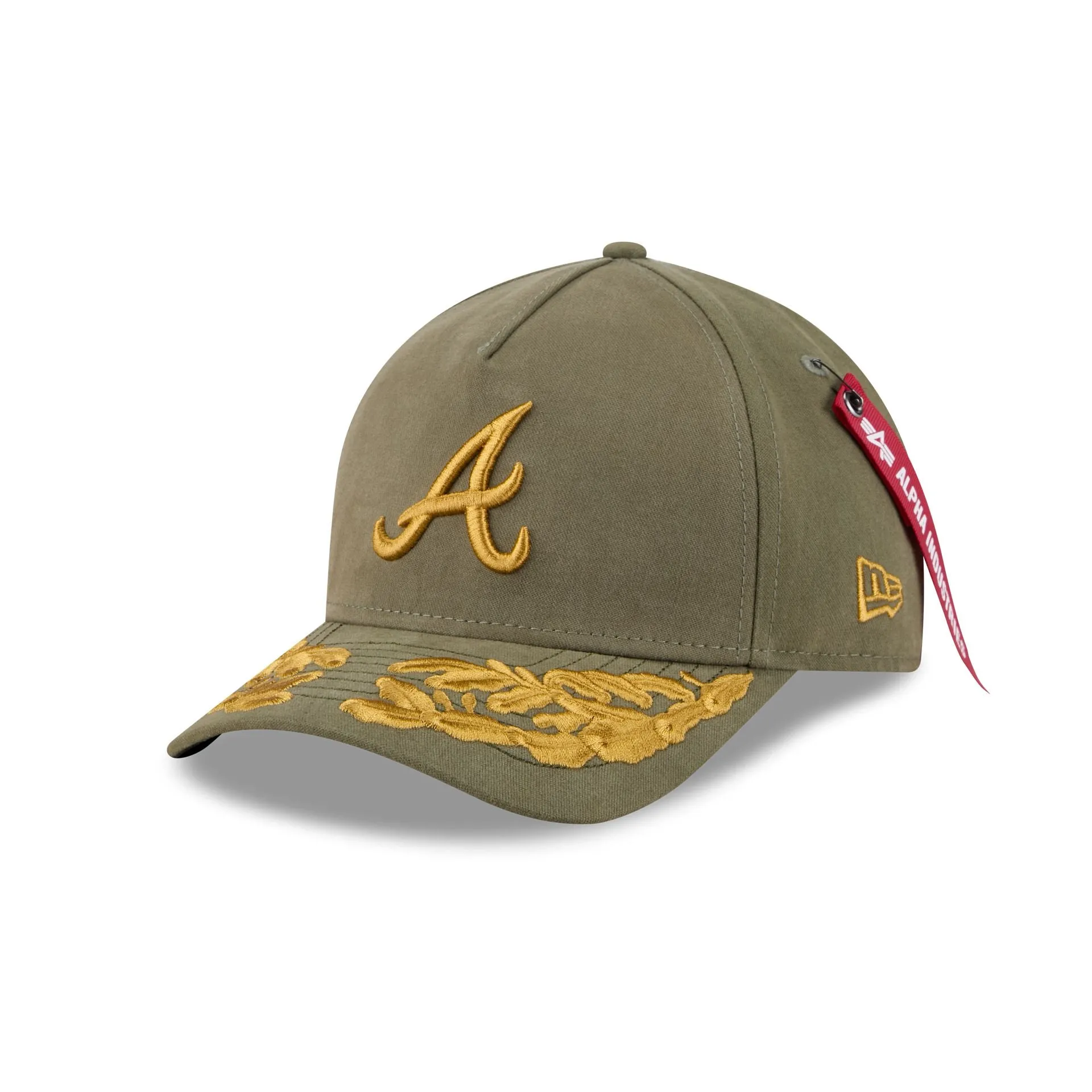 Alpha Industries x Atlanta Braves Olive Green 9FORTY M-Crown A-Frame Snapback Hat sold by New Era