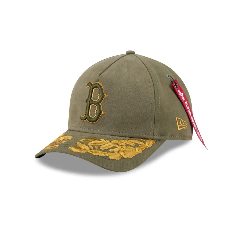 Alpha Industries x Boston Red Sox Olive Green 9FORTY M-Crown A-Frame Snapback Hat sold by New Era
