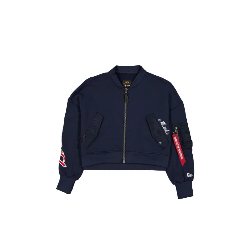 Alpha Industries x Atlanta Braves Navy Women's Full Zip Cropped Fleece Jacket sold by New Era