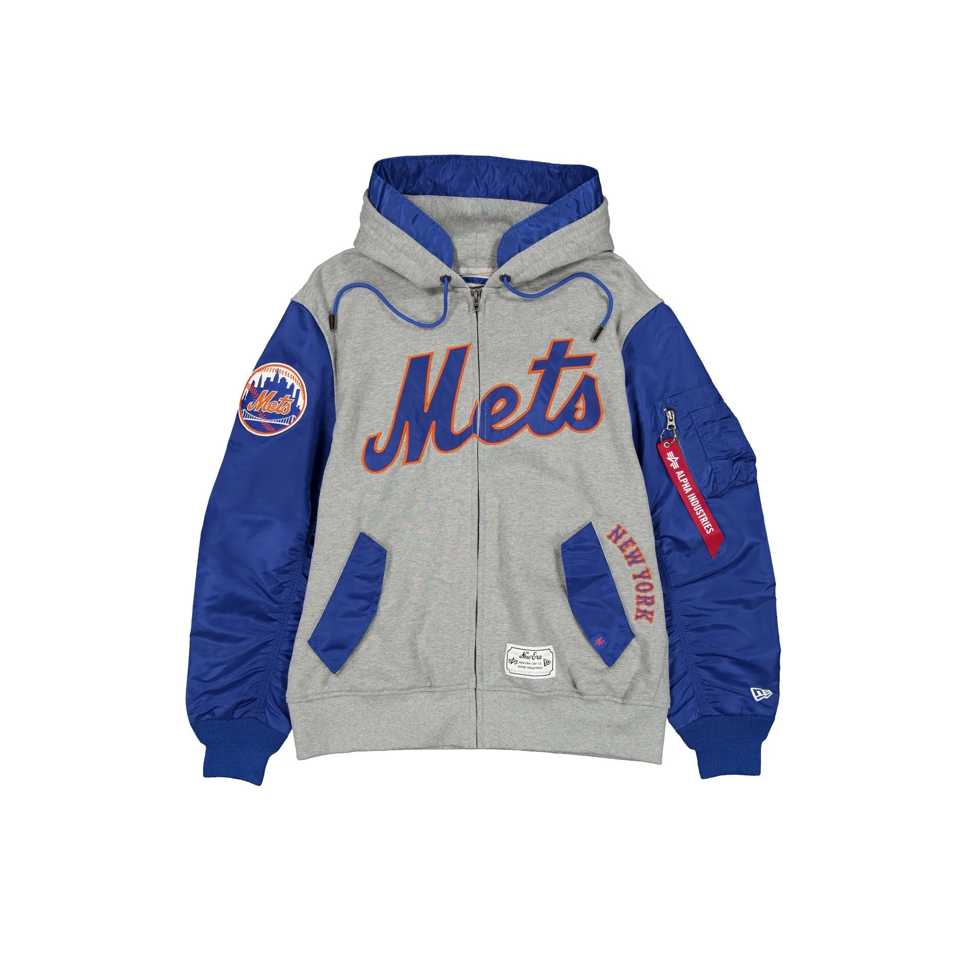 Alpha Industries x New York Mets Gray MA-1 Full Zip Fleece Jacket sold by New Era