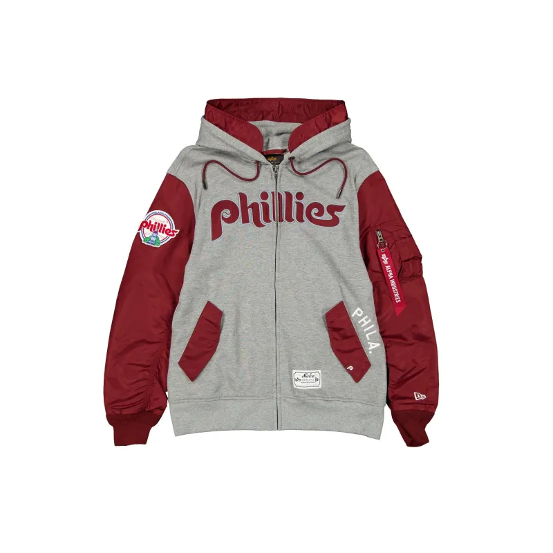 Alpha Industries x Philadelphia Phillies Cooperstown Gray MA-1 Full Zip Fleece Jacket sold by New Era