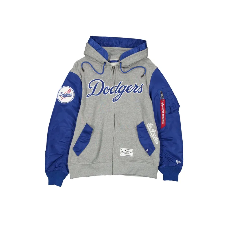 Alpha Industries x Los Angeles Dodgers Gray MA-1 Full Zip Fleece Jacket sold by New Era
