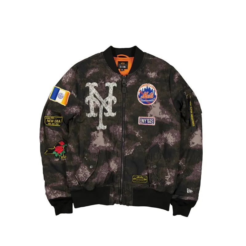 Alpha Industries x New York Mets Black Camo MA-1 Bomber Jacket sold by New Era