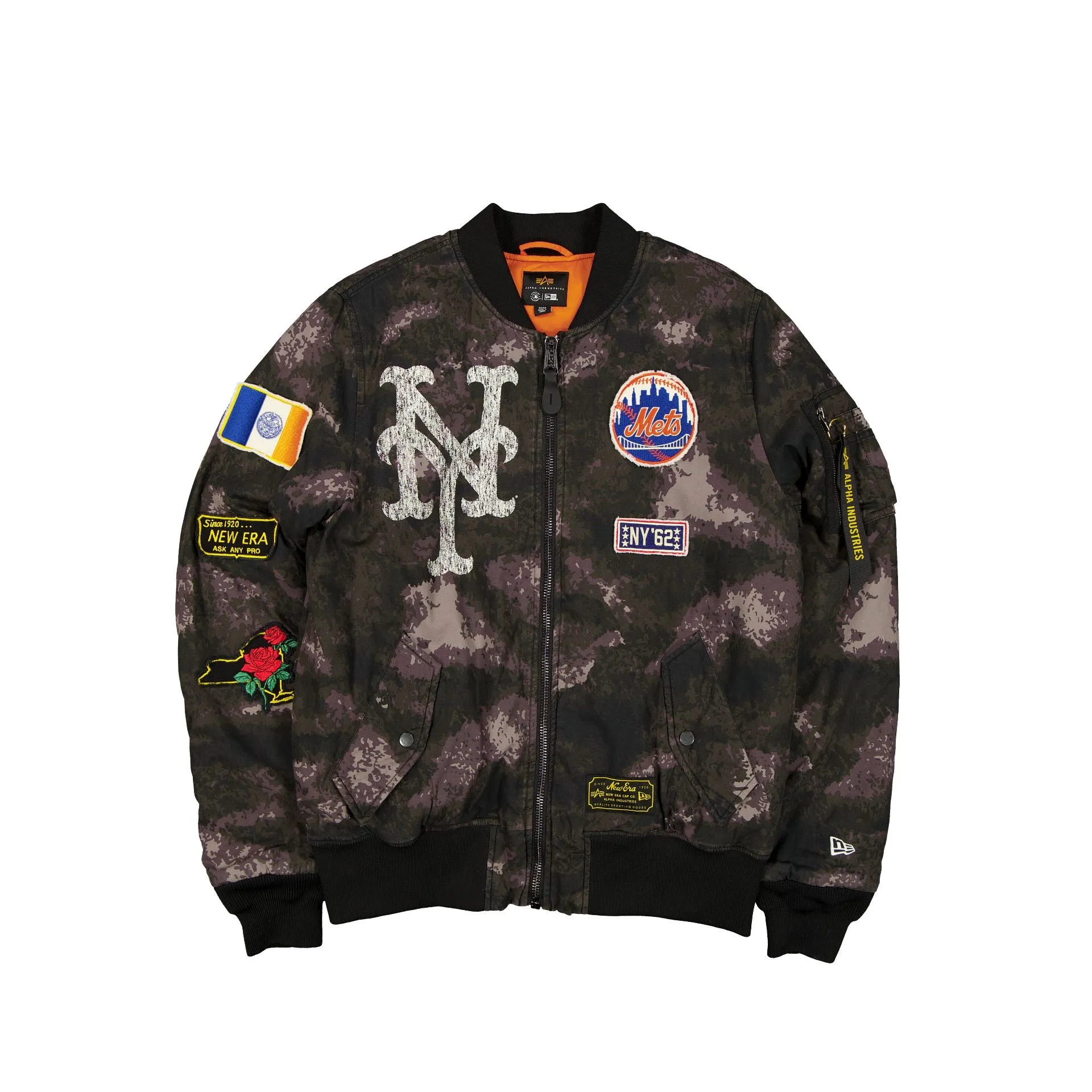Alpha Industries x New York Mets Black Camo MA-1 Bomber Jacket sold by New Era