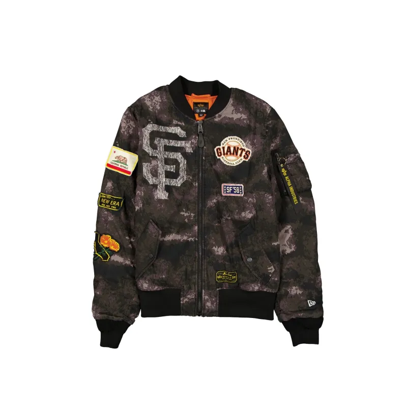 Alpha Industries x San Francisco Giants Black Camo MA-1 Bomber Jacket sold by New Era