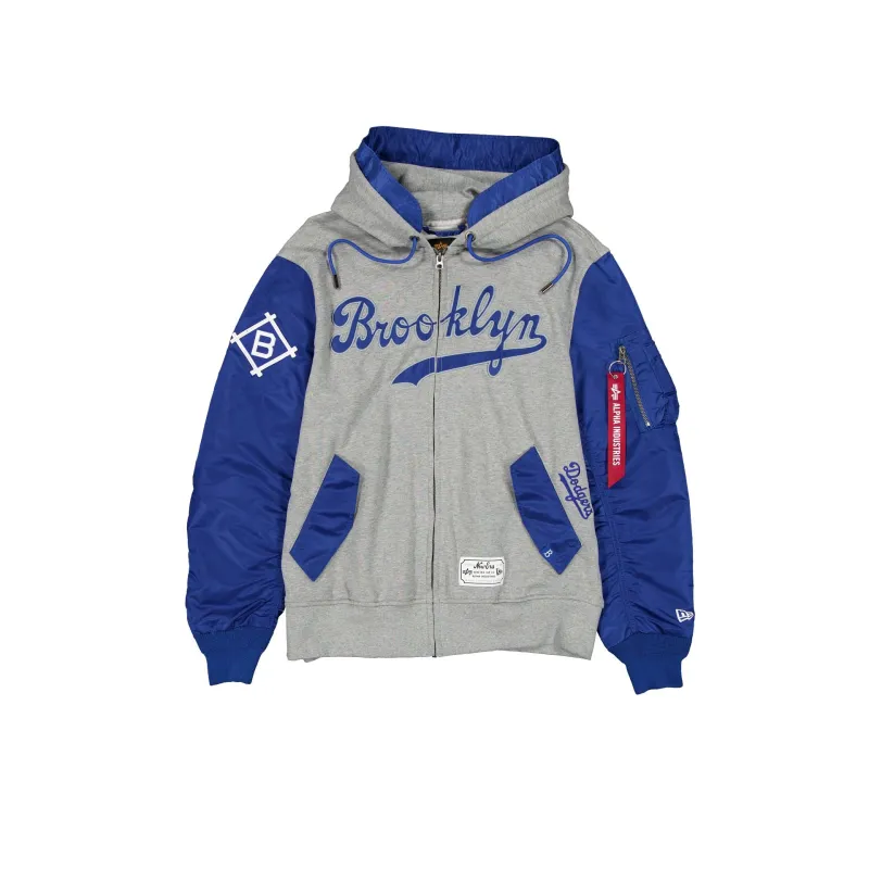 Alpha Industries x Brooklyn Dodgers Cooperstown Gray MA-1 Full Zip Fleece Jacket sold by New Era