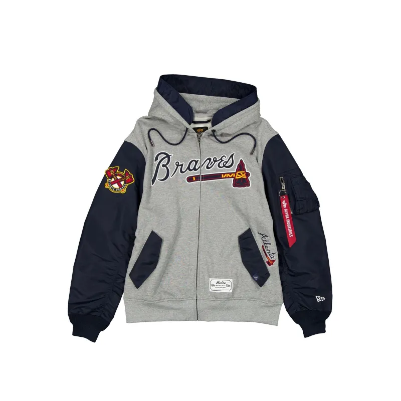 Alpha Industries x Atlanta Braves Gray MA-1 Full Zip Fleece Jacket sold by New Era